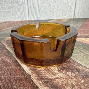 Vintage Cigarette Ashtray Amber Glass With One Small Chip See Photos
